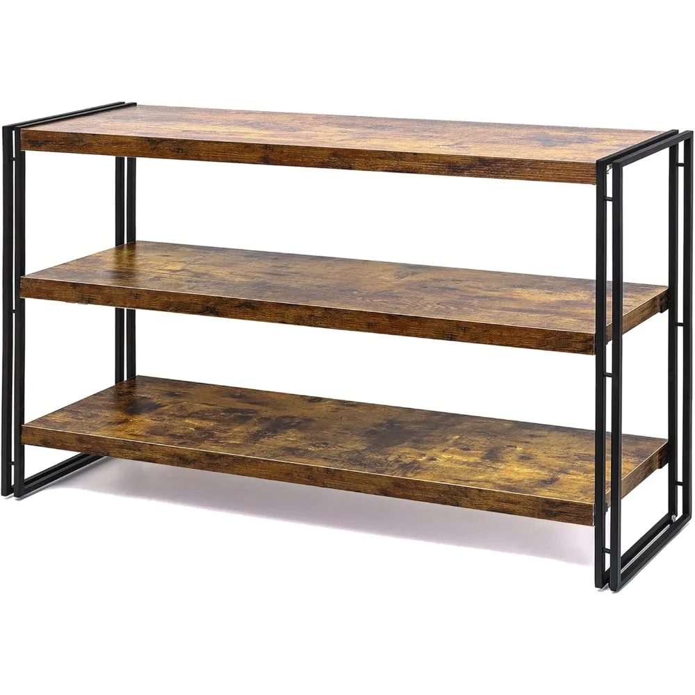 

3-tier Rustic Wood And Metal Industrial Bookshelf For Home Office, Bedroom, Kitchen, Bathroom - 47in