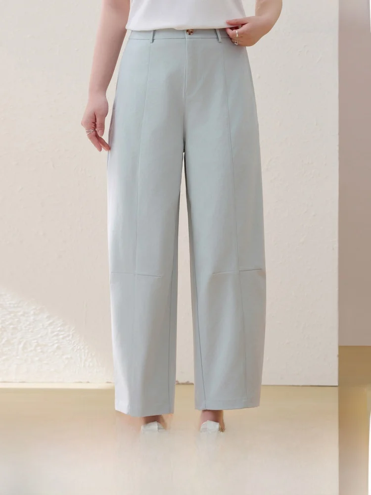 

Casual Loose Waist Knife Cut Design plus Size Women's Summer Straight Leg Pants High Waist Simple Style Fashionable plus Size