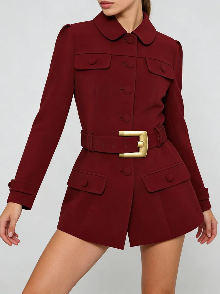 Twotwinstyle sólido emagrecimento emendado cinto temperamento blazers para mulheres lapela mangas compridas retalhos botões blazer feminino novo