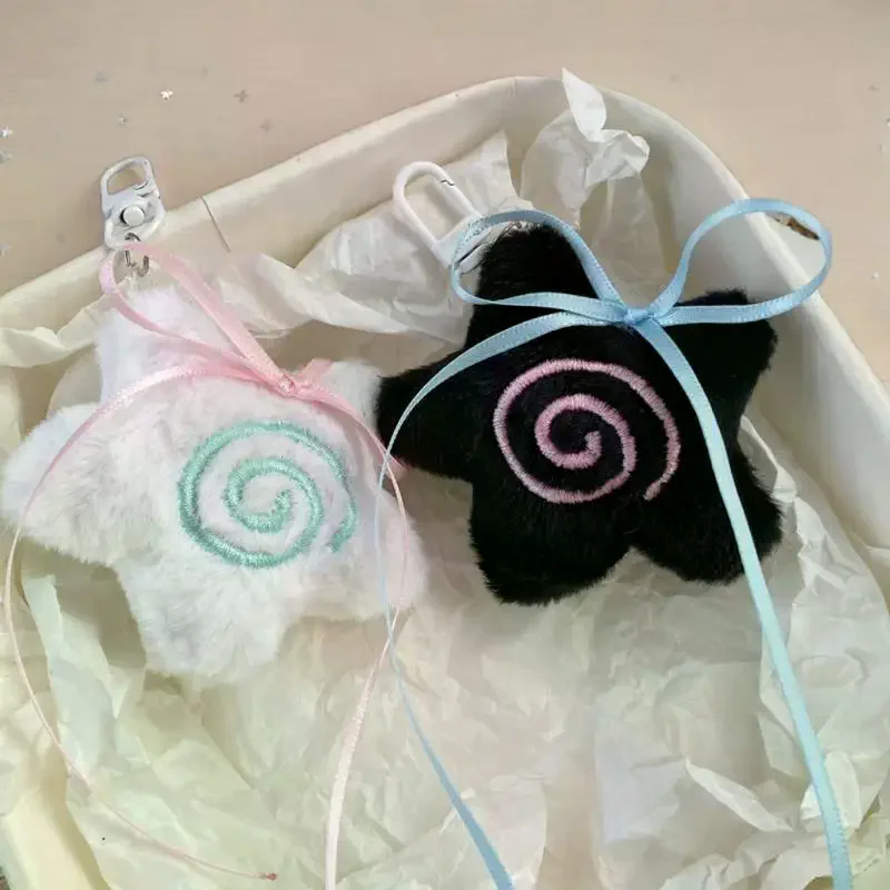 INS Style Ribbon Bow Star Fish Board Plush Pendant Keychain Kawaii Backpack Hanging Ornament Decoration Accessories Gifts