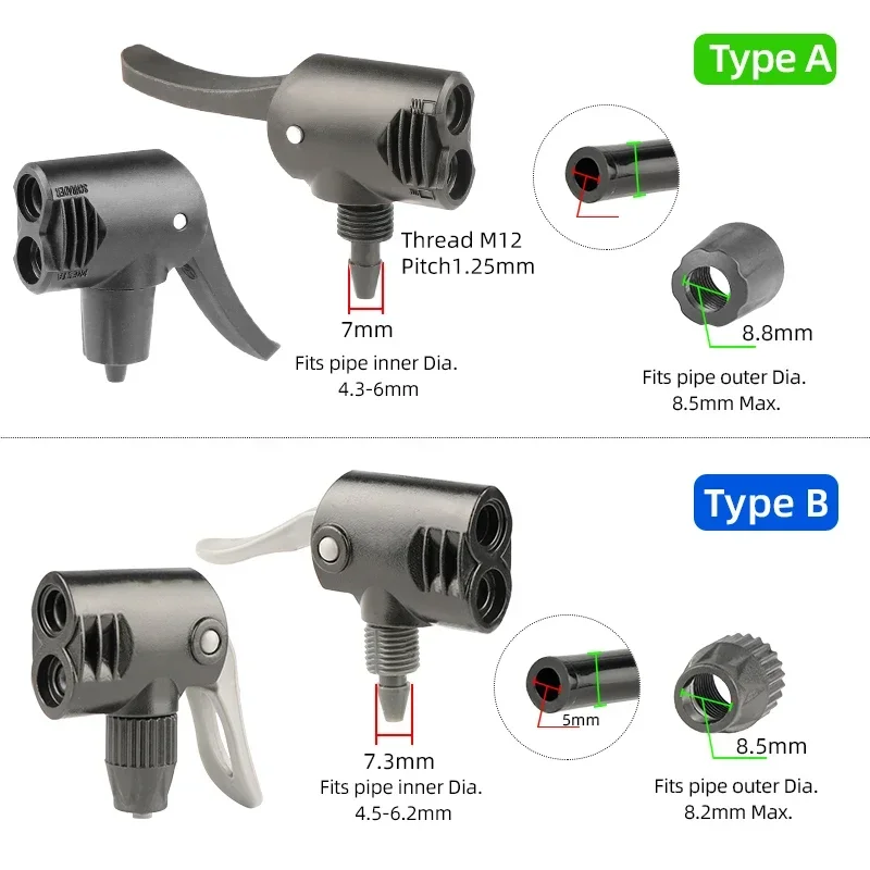 Adaptador de boquilla de bomba de suelo manual para bicicleta, convertidor de doble cabezal Schrader/Presta de plástico para inflado de bolas de patinete de bicicleta de montaña y carretera