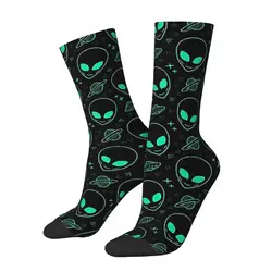 Funny Crazy Sock for Men Alien Pattern Hip Hop Vintage Alien Seamless Pattern Printed Boys Crew Sock Novelty Gift