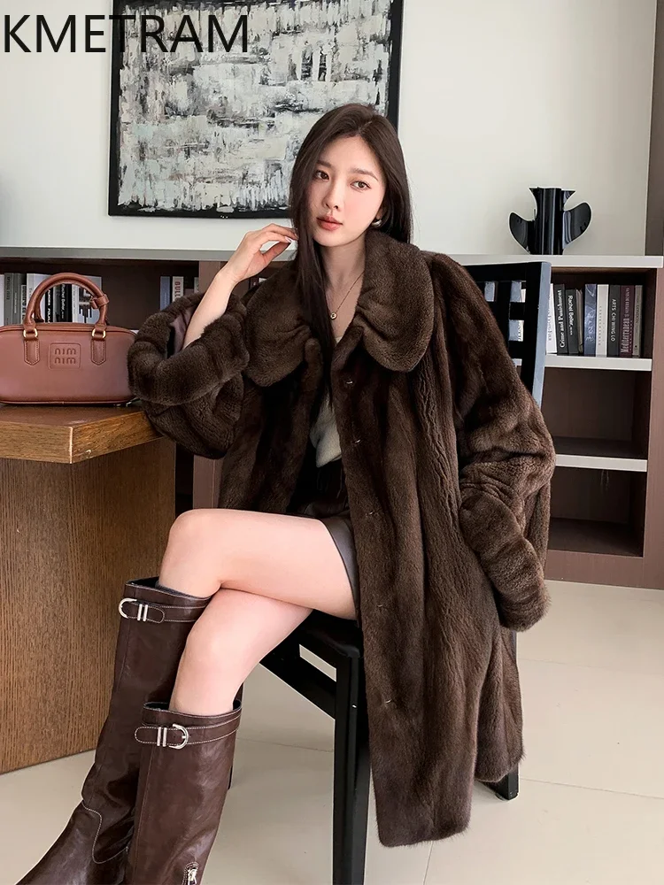 Real Mink Fur Coat Women Old Money Style Mid Length Fur Jacket Winter New in Outerwears 2025 High Quality Womans Clothing шуба