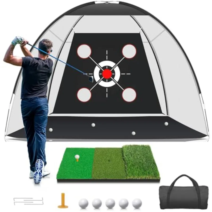 

Golf Net with Practice Mat, Golf Hitting Aid Nets 10x7FT for Backyard Driving Chipping Training Swing with Target Mat Balls for