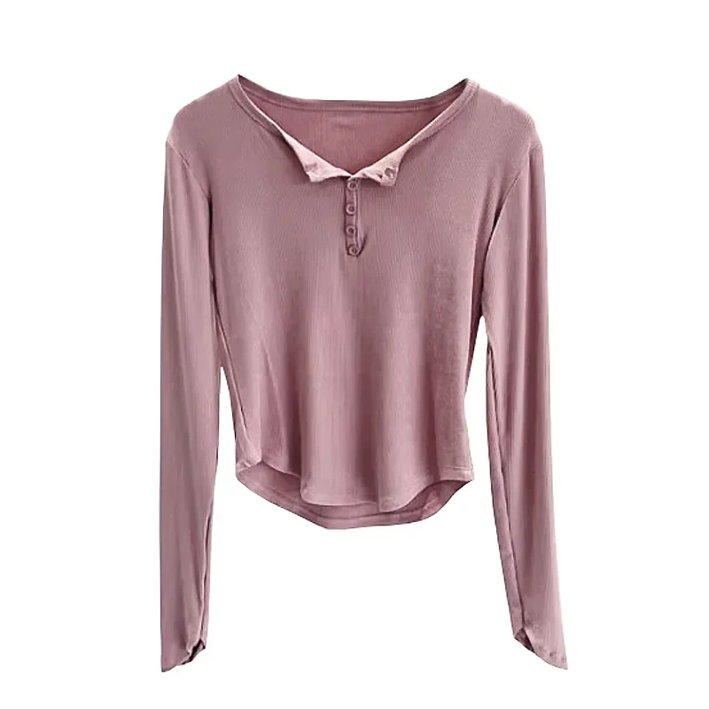 เสื้อผ้าเต้นรําสมัยใหม่พลิกคอวีสลิมฟิตแขนยาวด้านบนจีนเต้นรําพื้นบ้านคลาสสิกเต้นรําร่างกายการฝึกอบรมเสื้อผ้าฤดูใบไม้ผลิและ