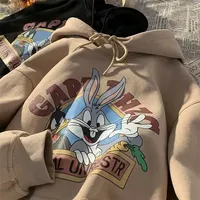 Trendy Brand Men's Hooded Sweatshirt Loose Fit Autumn Winter Cartoon Printing Jacket For Teens Casual Scene