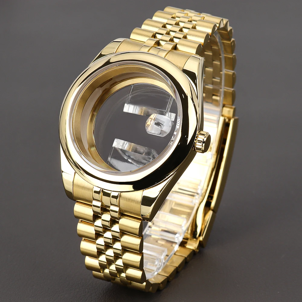 Boîtier de montre de style Oyster doré, 36mm/39mm, verre saphir, compatible avec Seiko NH35 NH36 NH34 Miyota8215 Mingzhu 2813, pièces de modification du mouvement