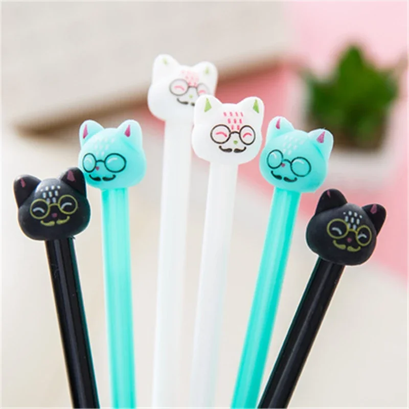 DL Cute kitty student stationery glasses easy to eliminate the friction carbon black neutral pen erasable pen office supplies