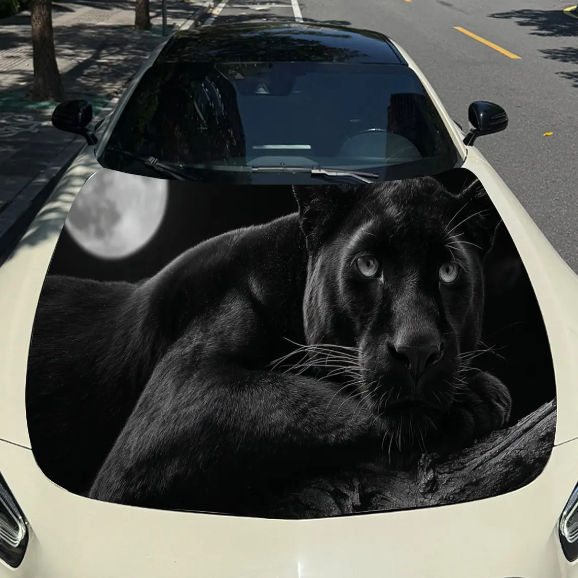 

Night Panther Moon Car Hood Sticker PVC Self Waterproof Stick, Striking Auto Exterior Accessories Decor Protect Gift for Lover