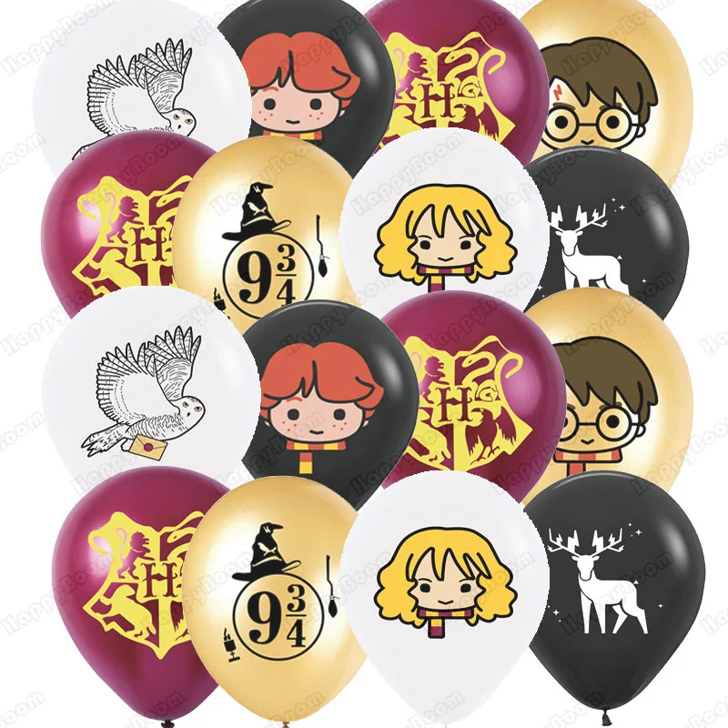 16 Uds. De globos de cumpleaños de Harry Potter de Anime, conjunto de decoración, globos de látex temáticos de Magic Academy, accesorios de fiesta para niños, suministro de regalo para niños