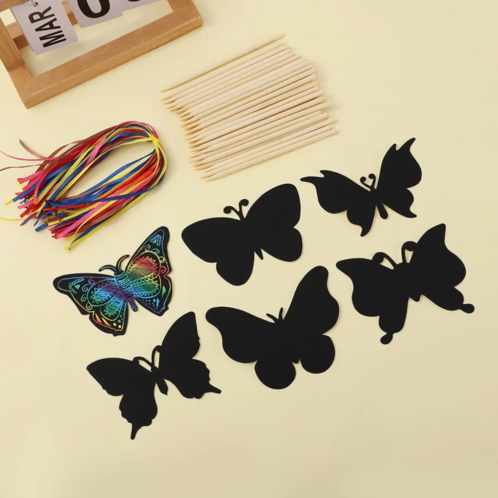 6/12Pcs Set Butterfly Bookmarks Scratch Drawing Paper Magic Scratch Art Kids Painting Creative Card Sticker Education Toy Gifts