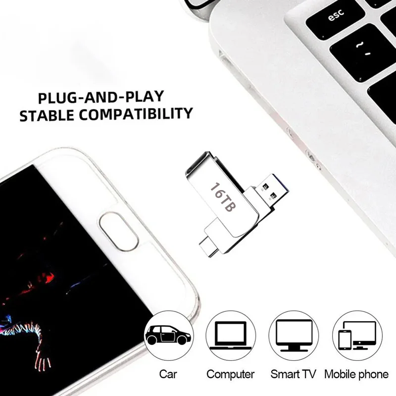 USB 3.2 Flash Drive 64TB High Speed 16TB 8TB 4TB Type C 2 In 1 OTG Pendrive Waterproof Durable Metal U Disk For Computer Phone