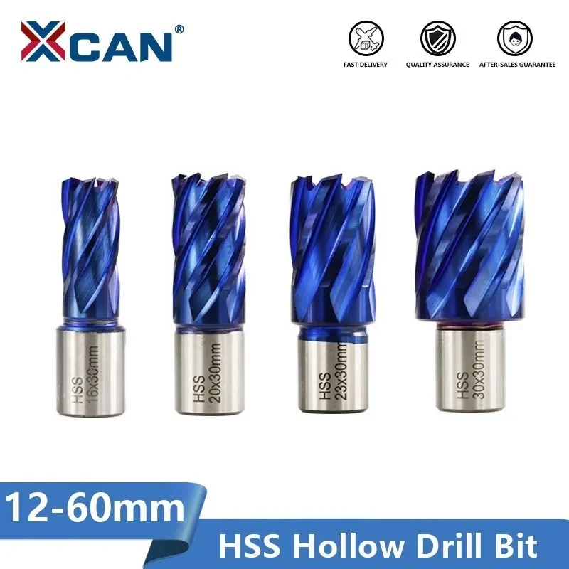 XCAN Drill Bit 1pc 12-60mm Annular Cutter HSS Hole Saw With Weldon Shank Hollow Drill Bit for Magnetic Drill Metal Drilling Tool