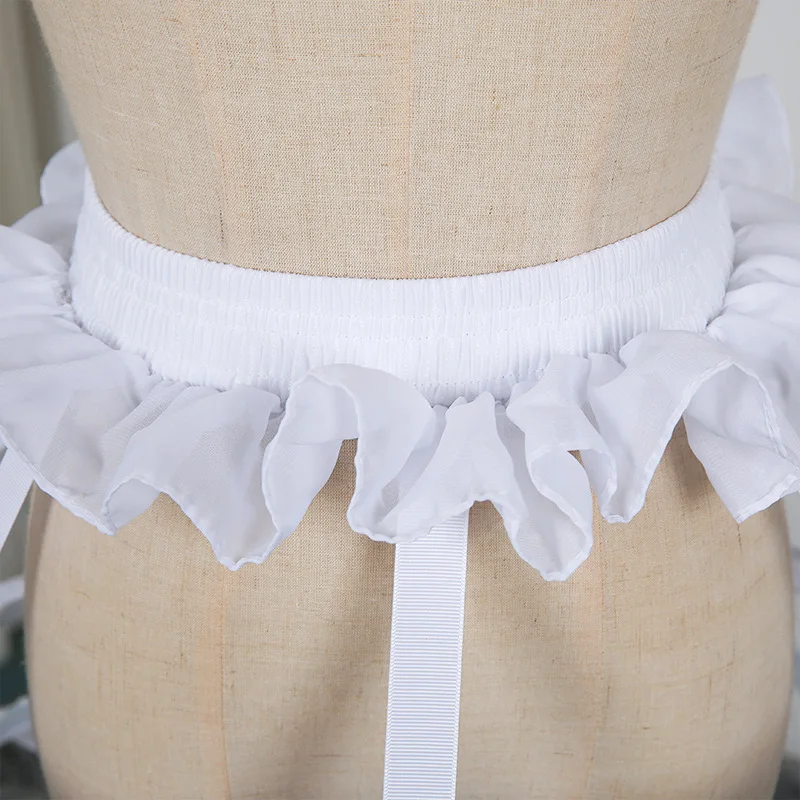 White  Short Crinoline Waistband  Hollow Cage Pannier 3 Hoops 4 Tiered Ruffles  Petticoat Skirt  Underskirt