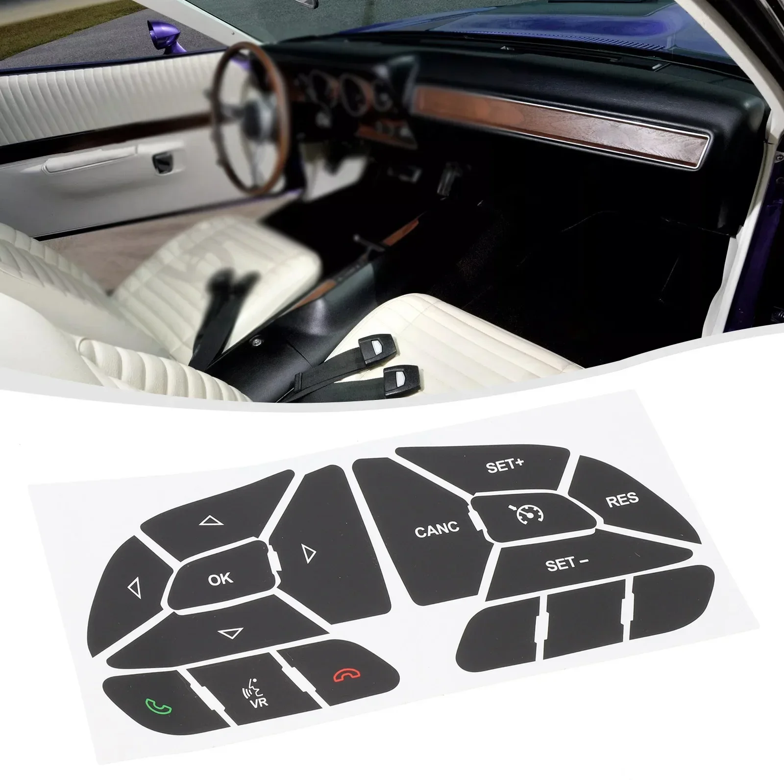 Steering Wheel Decals Button Repair Decals Interior Car Upgrade White Lettering Black Overlay High Grade Vinyl