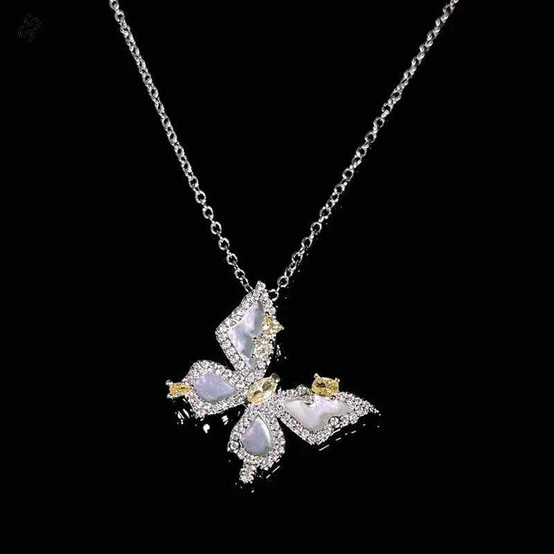 Free Collocation Butterfly Series Jewelry Sets 18K Plated Copper Inlaid Gemstone Necklace Earring Studs Open Ring Accessories