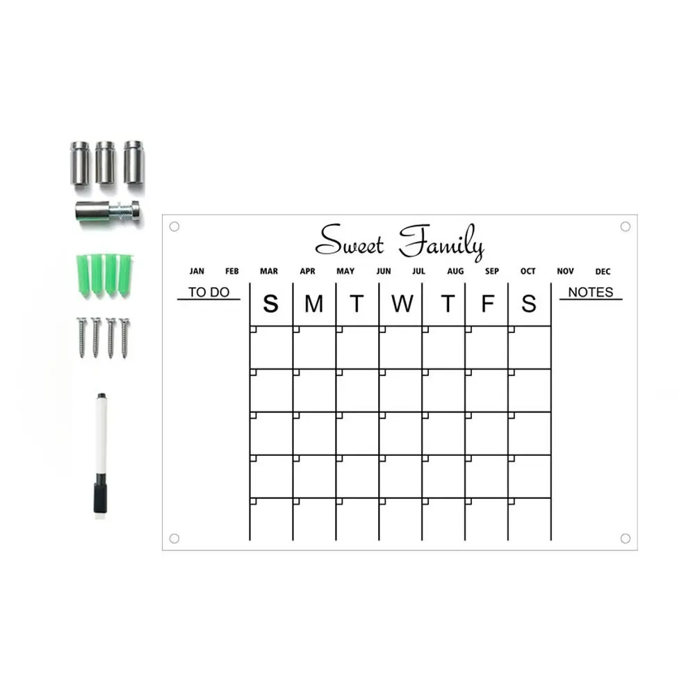 Durable Acrylic Monthly Calendar Wall Mounted Reusable Weekly Planner Rewritable Schedule Study