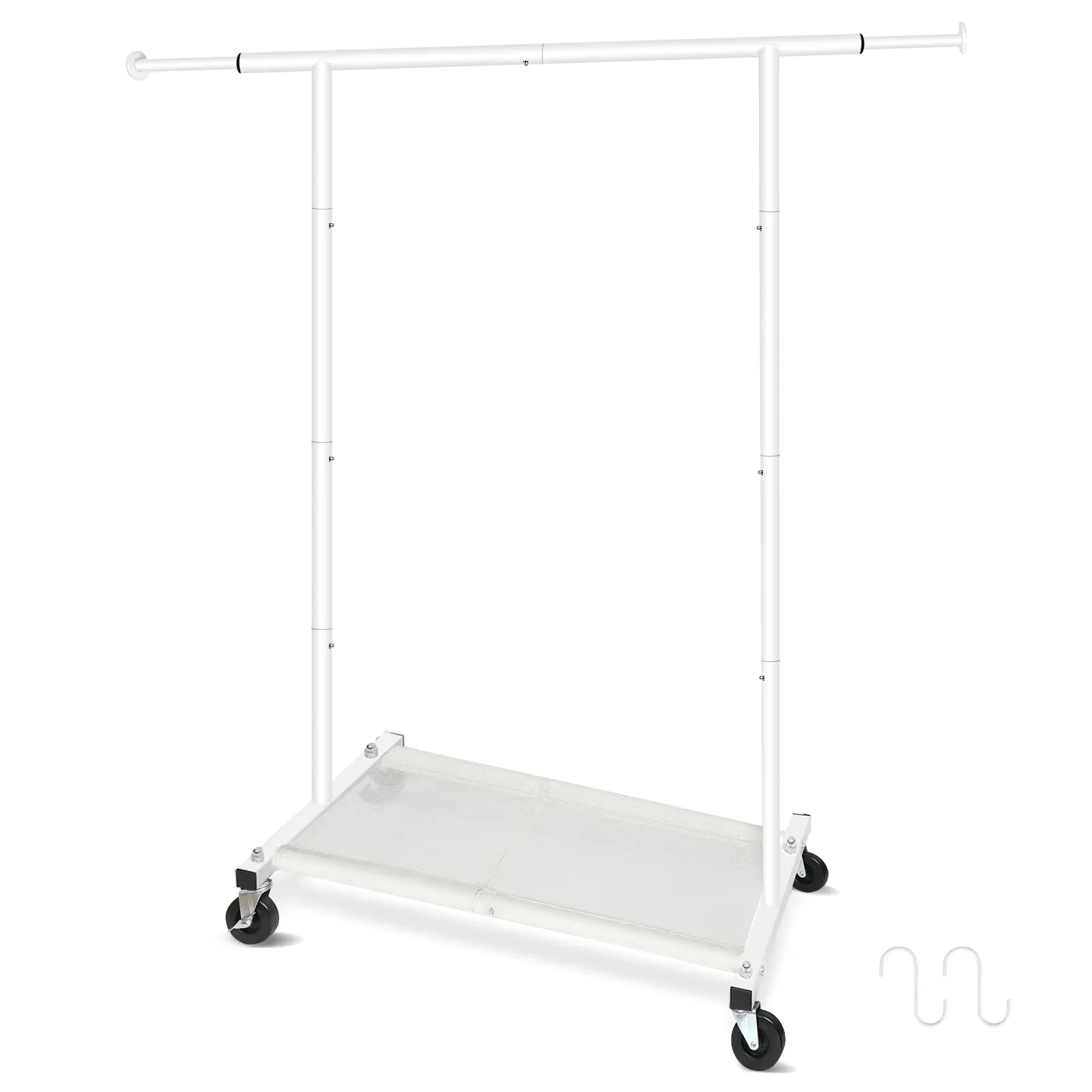 White Single Pole Storage Supplies Simple Independent Easy-to-Assemble Metal Load-Bearing Clothing Rack with Mesh and Wheels