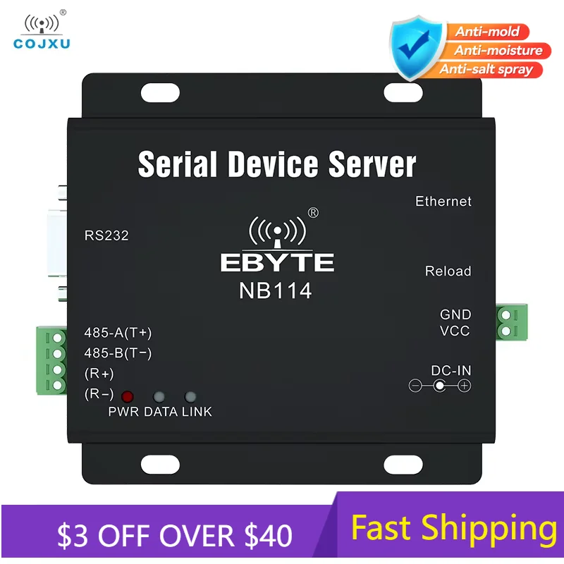 UART to Ethernet Serial Server RS485 RS422 RS232 RJ45 MQTT HTTP TCP RTU UDP PLC Cojxu NB114 Long Distance Modbus Gateway Modem