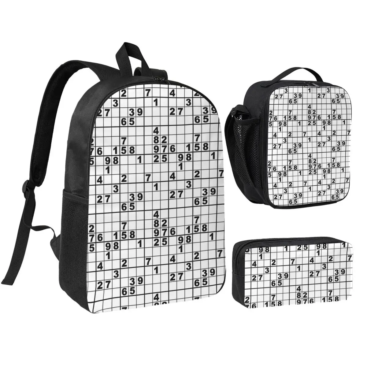 

Sudoku Backpack Boys Girls BookBag School Bag Shoulder Bags 3ps Insulated Lunch Bag Pencil Case