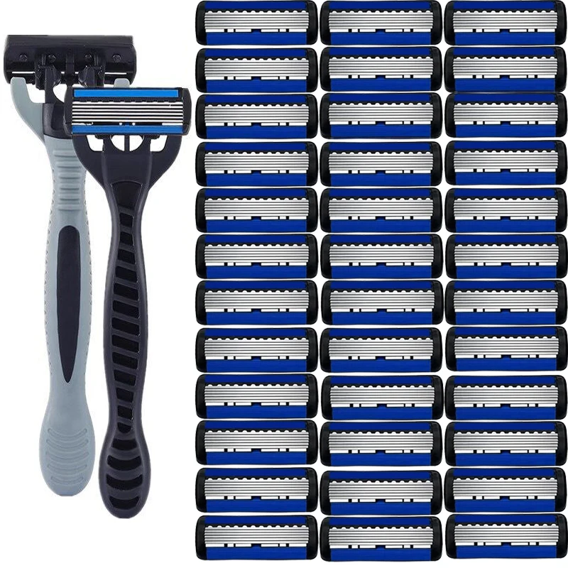 Maquinilla de afeitar manual para hombre, 36/24/18/3 piezas, con cuchilla de seis capas y cabezal de cuchilla, estilo clásico, unisex, para barba y cabello