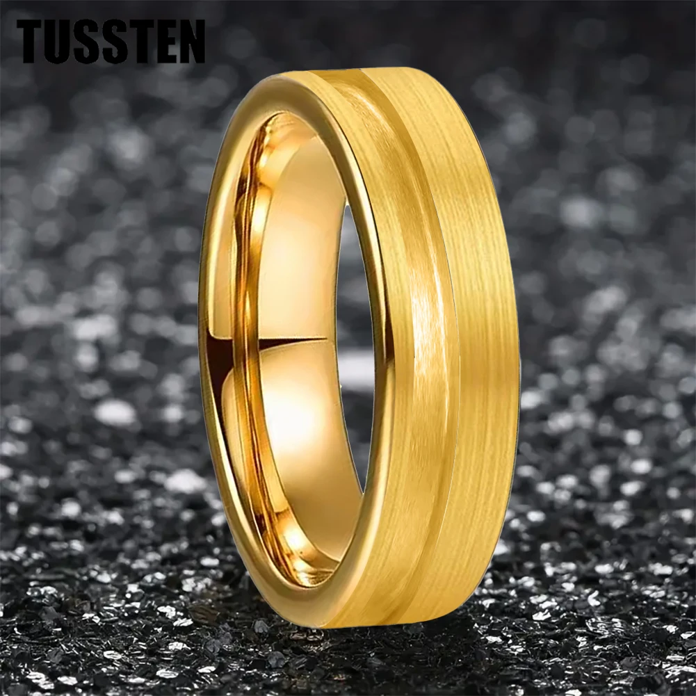 TUSSTEN 6MM Plane Tungsten Blank Core Ring for Customized Inlay with 1.5mm Offset Groove Pipe Cut Matte Comfort Fit