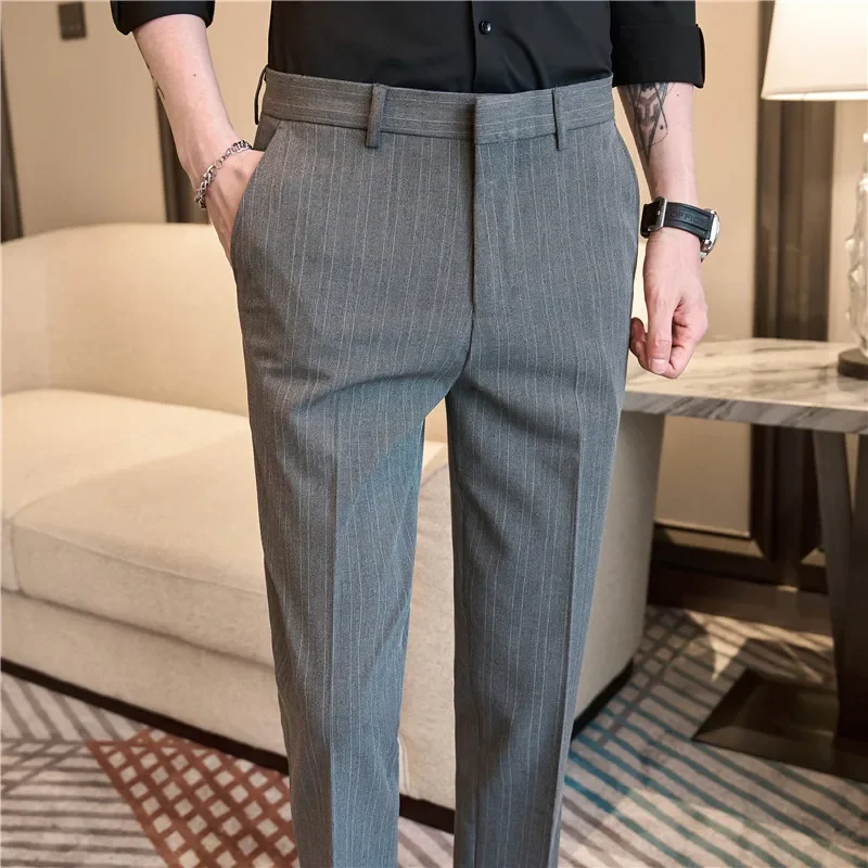 Men Dress Pants Trousers 2024 Spring Business Casual Formal British Style Slim Office Social Suit Pants High Quality Streetwear