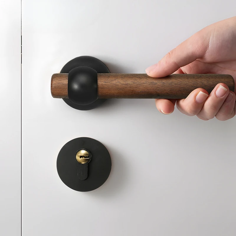 Bedroom door lock indoor magnetic silent lock French household bedroom door new Chinese walnut door handle