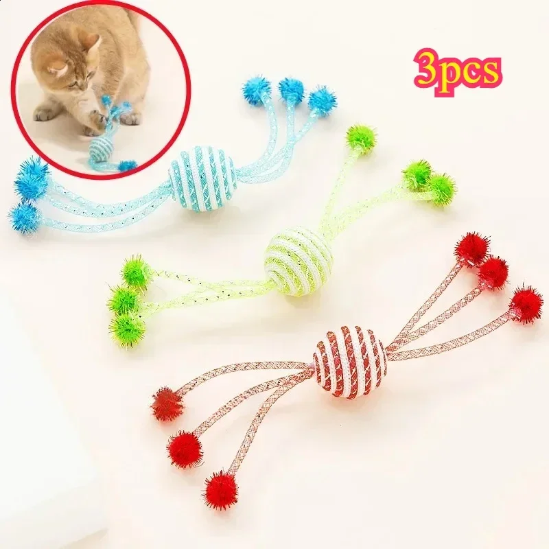 3pc Cat Toy Wool Ball Interactive Cat Toy Sticks Toys for Cats Paw Grinder Bite-resistant Cats Toys Kitten Scratcher Pet Product