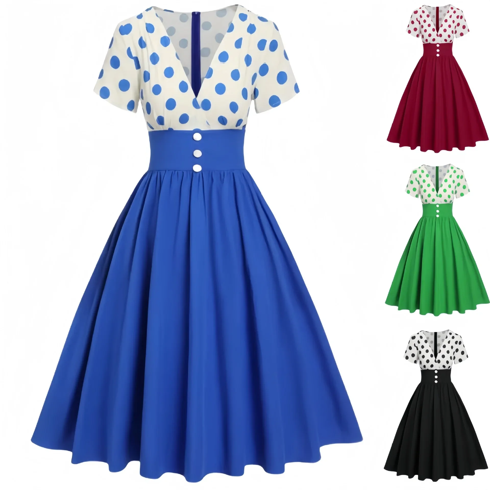 

Polka Dot Vintage Kids 1950s Swing Dress Flower Floral Midi Dress Cotton Summer Dress Baby Girl Performance Cosplay Costumes