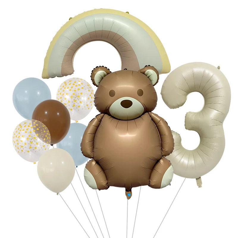 Ensemble de ballons en aluminium arc-en-ciel ours, décorations de fête d\'anniversaire sur le thème des animaux, 256