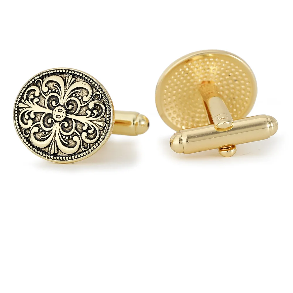 Retro Court Style Gold Patterned Cufflinks Men's Gentlemen's Business Shirt with Cufflink Dress Up Accessories Gifts