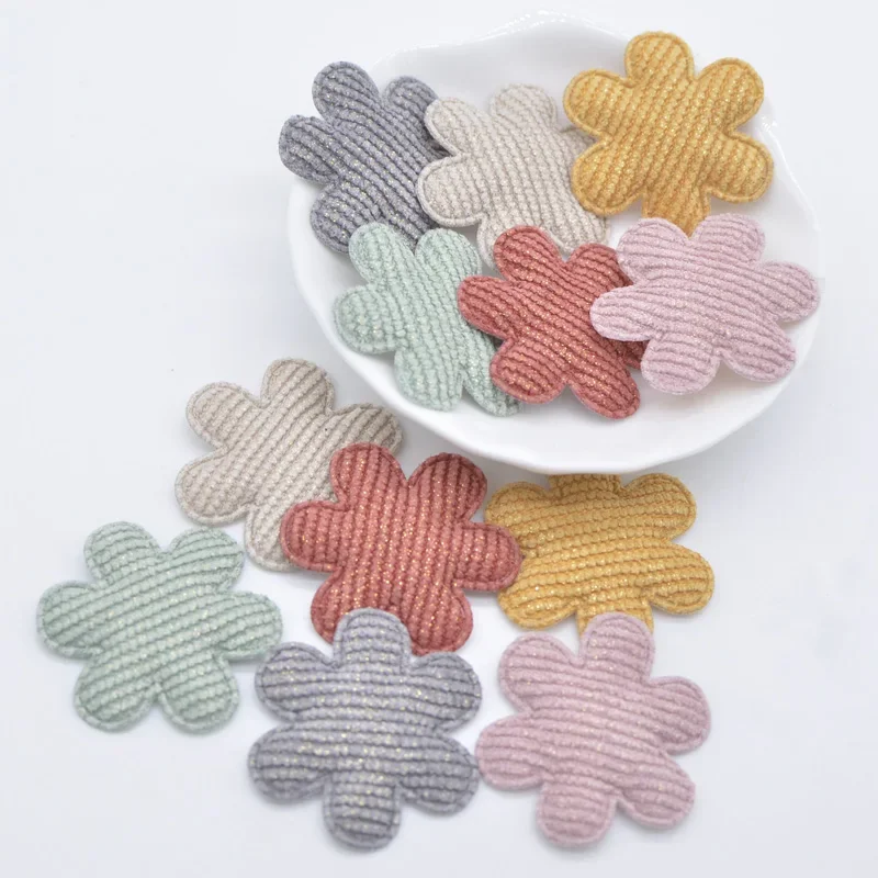 50Pcs 33mm Padded Glitter Cloth Spring Flower Applique for DIY Hat Gloves Clothes Leggings Fabric Sewing Handmade Patches