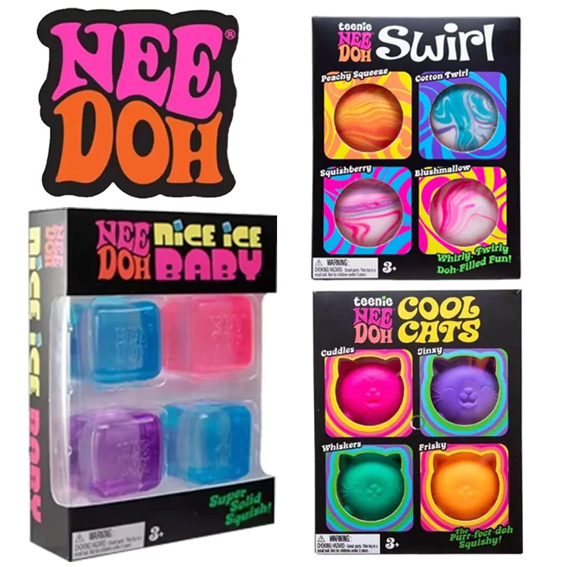 

Needoh Teenie Nice Ice Cube Fidget Toys Mini4 Pack Set Slow Rebound Squishy Toys Stress Reliever Fidget for Party Favors Gifts