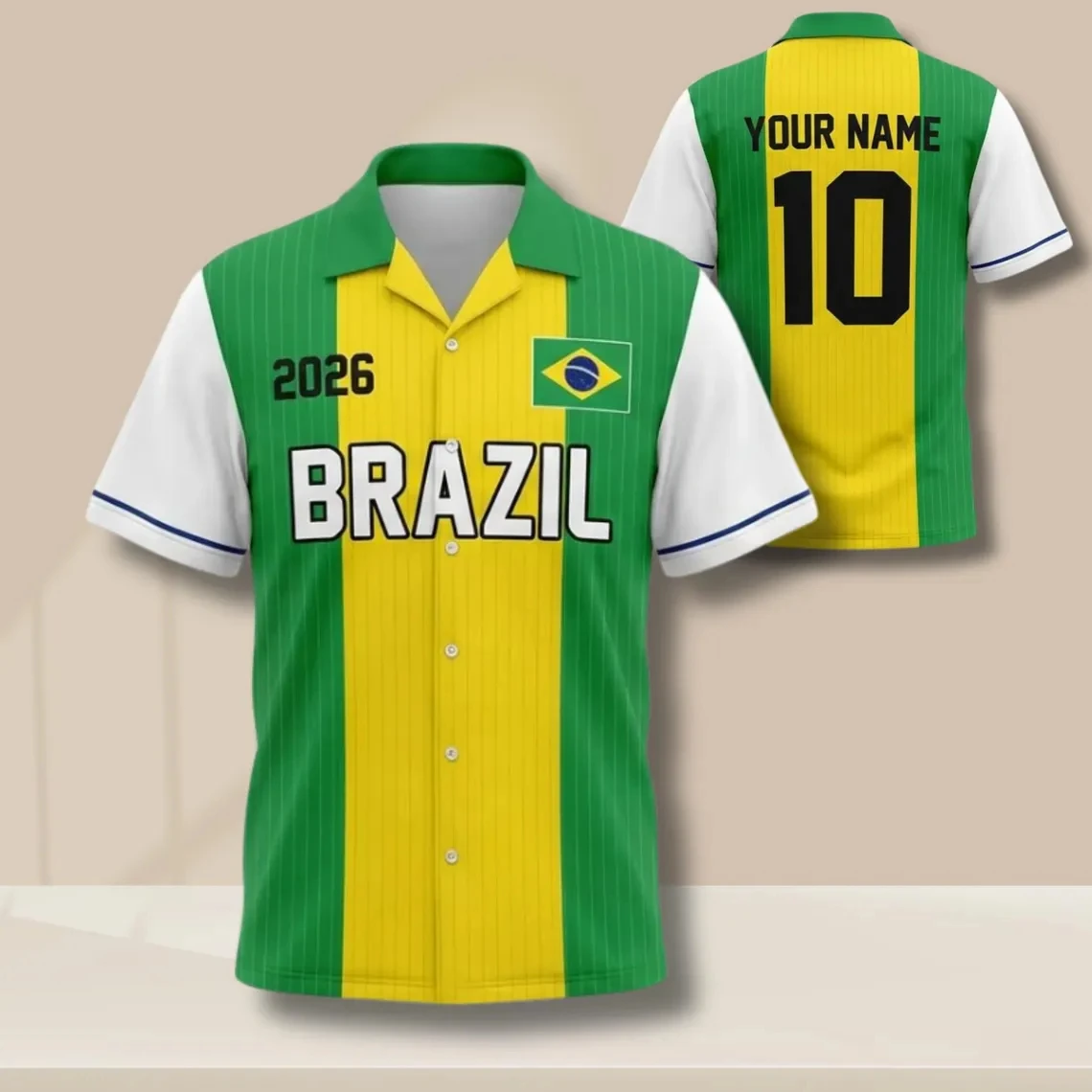 Custom Brazil Flag Jersey - Personalized Button Up Sports Tee