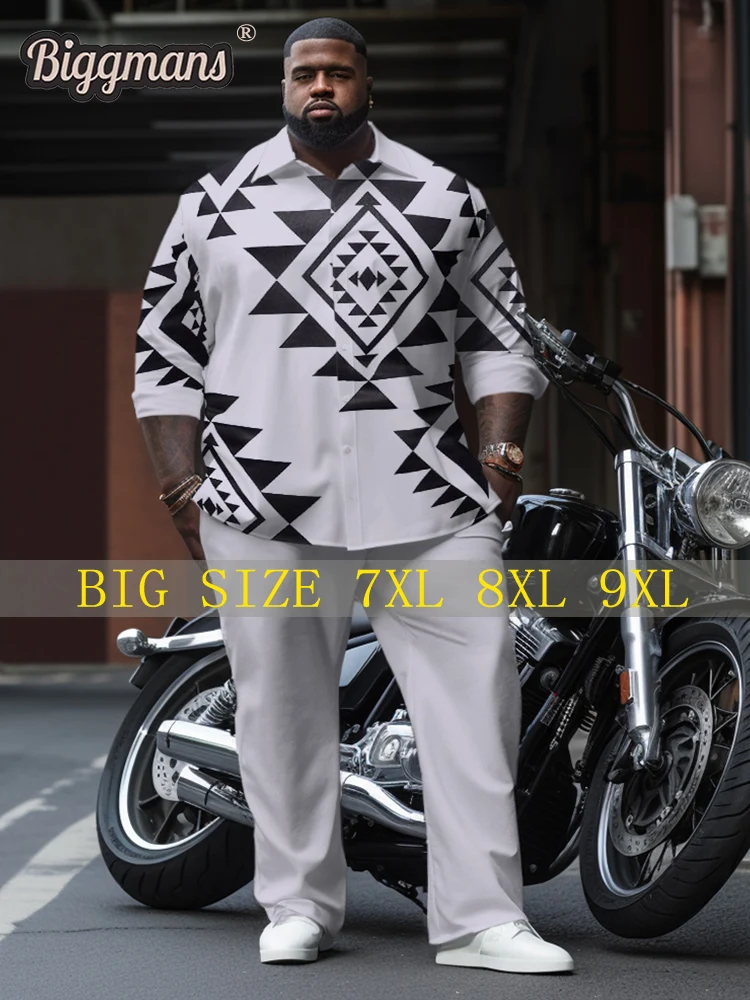 Biggmans-Conjunto de camisa blanca de negocios para hombre, traje grande y alto, ropa de verano, reunión de manga larga, ocio, talla grande 9XL