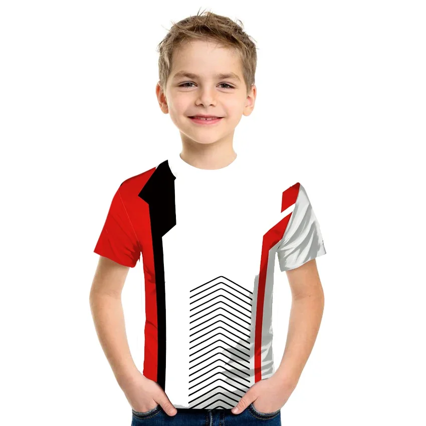 Camiseta con estampado geométrico en 3D para niño y niña, ropa deportiva informal, Tops de moda de verano