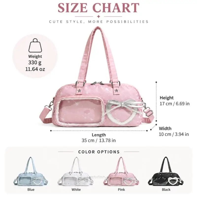 X5XA Crossbody Collectible Display Bag with Clear Front Window, Polyester Exterior, Star Print, and Two Interior Pockets