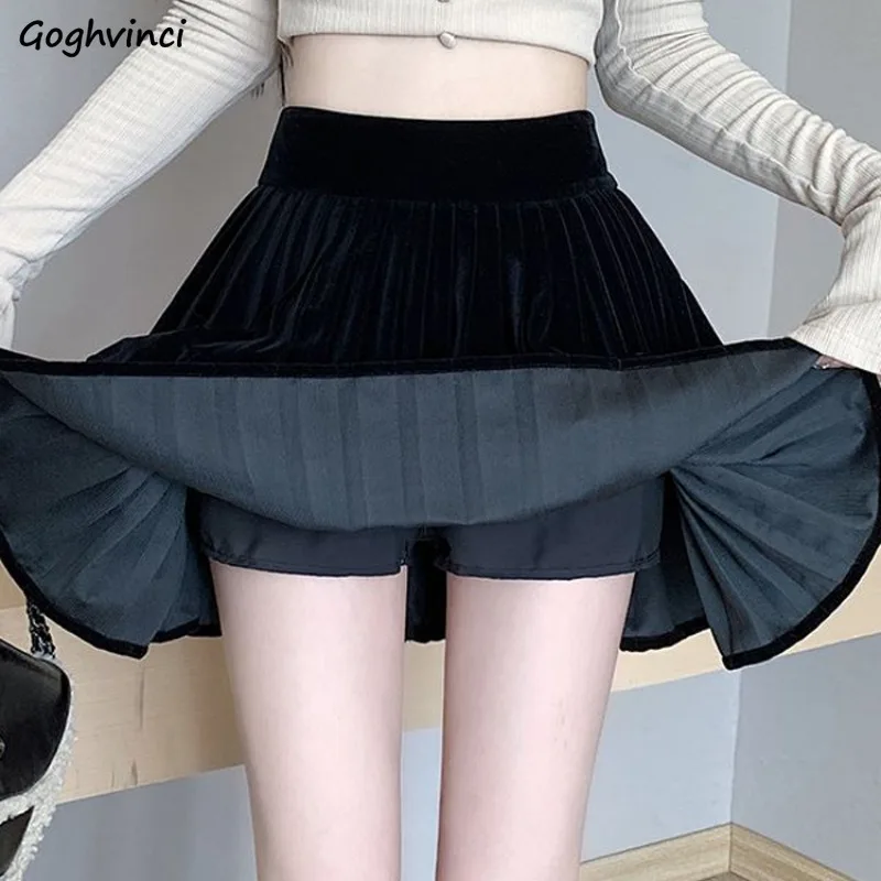 

Skirts for Women Vintage Velour Korean Fashion All-match High Waist Streetwear Harajuku Solid Simple Mini Skirt Y2k Trendy Chic