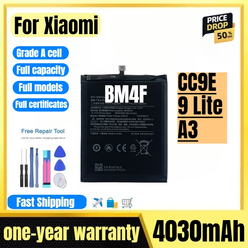 

BM4F for Xiaomi CC9E/9 Lite/A3 Mobile Phone Battery High Quality High Capacity Replacement Bateria Grade A Cell with Tools