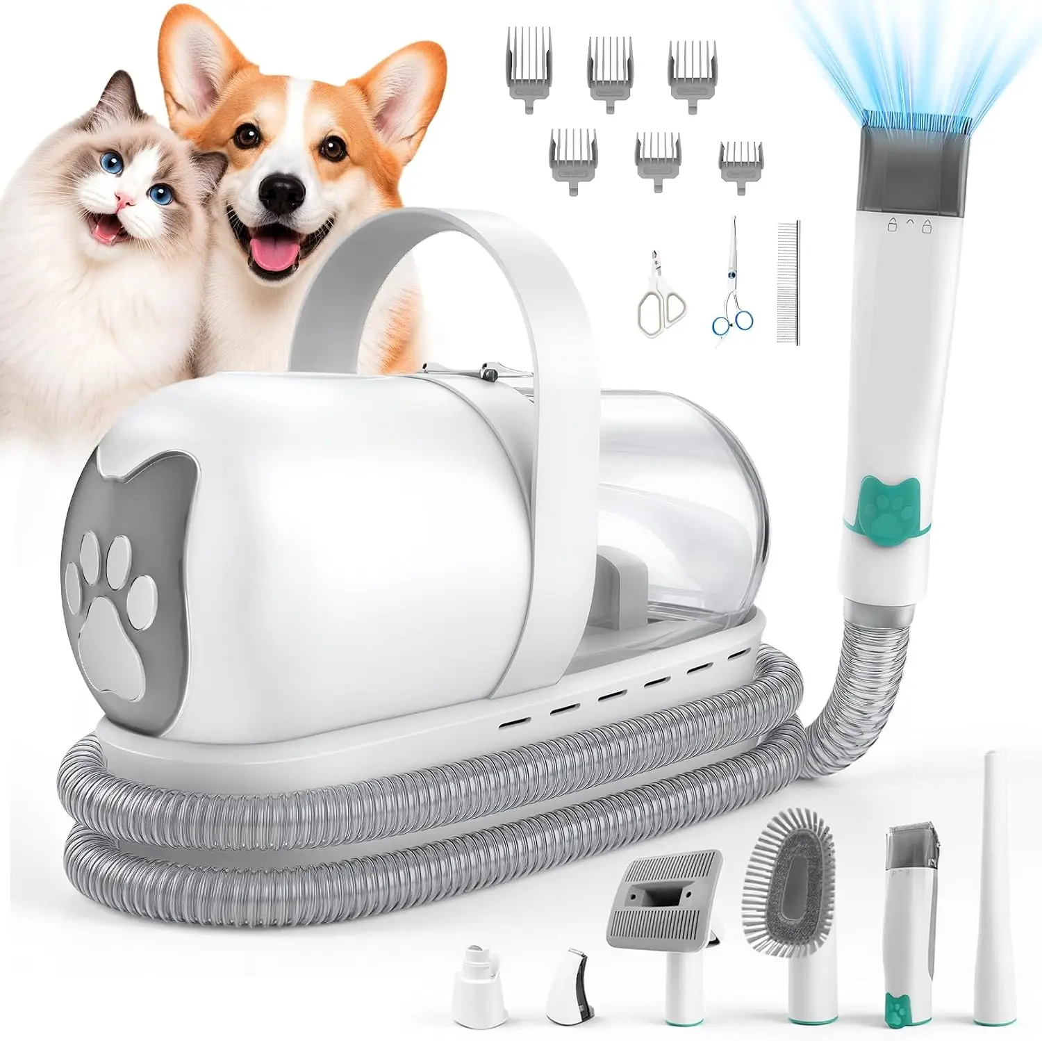 2026 Upgraded Dog Grooming Vacuum Kit with Nail Clipper & Dematting Comb, 13000Pa Pet Vacuum for Shedding, 9-in-1 Dog Hair Vacuu