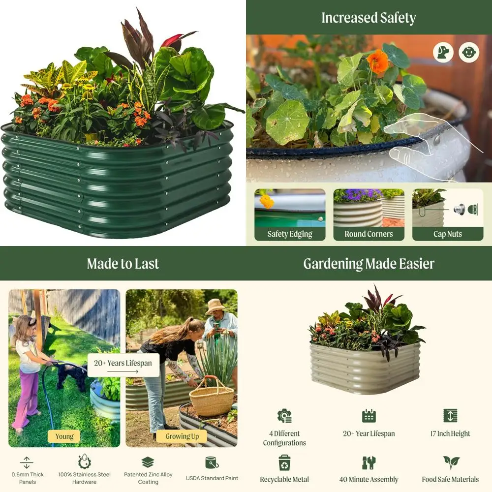 

Modular Metal Raised Garden Bed Kit for Vegetables and Flowers, 4 in 1 Design, 17 Tall Planter Box