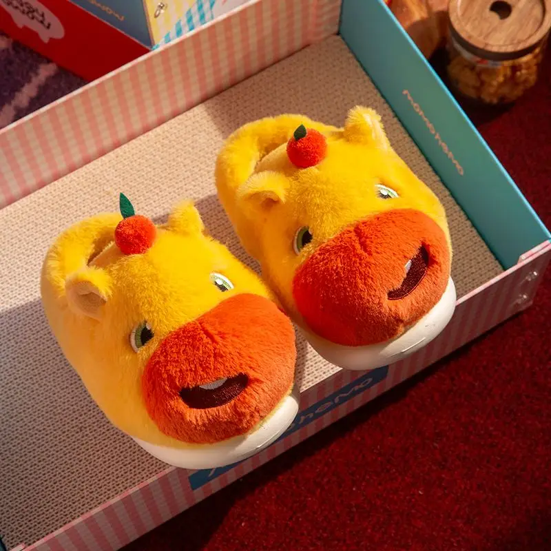 

New funny capybara flippers women winter closed back home shoes woman slip on warm slipper cute animal couple house shoes lovers