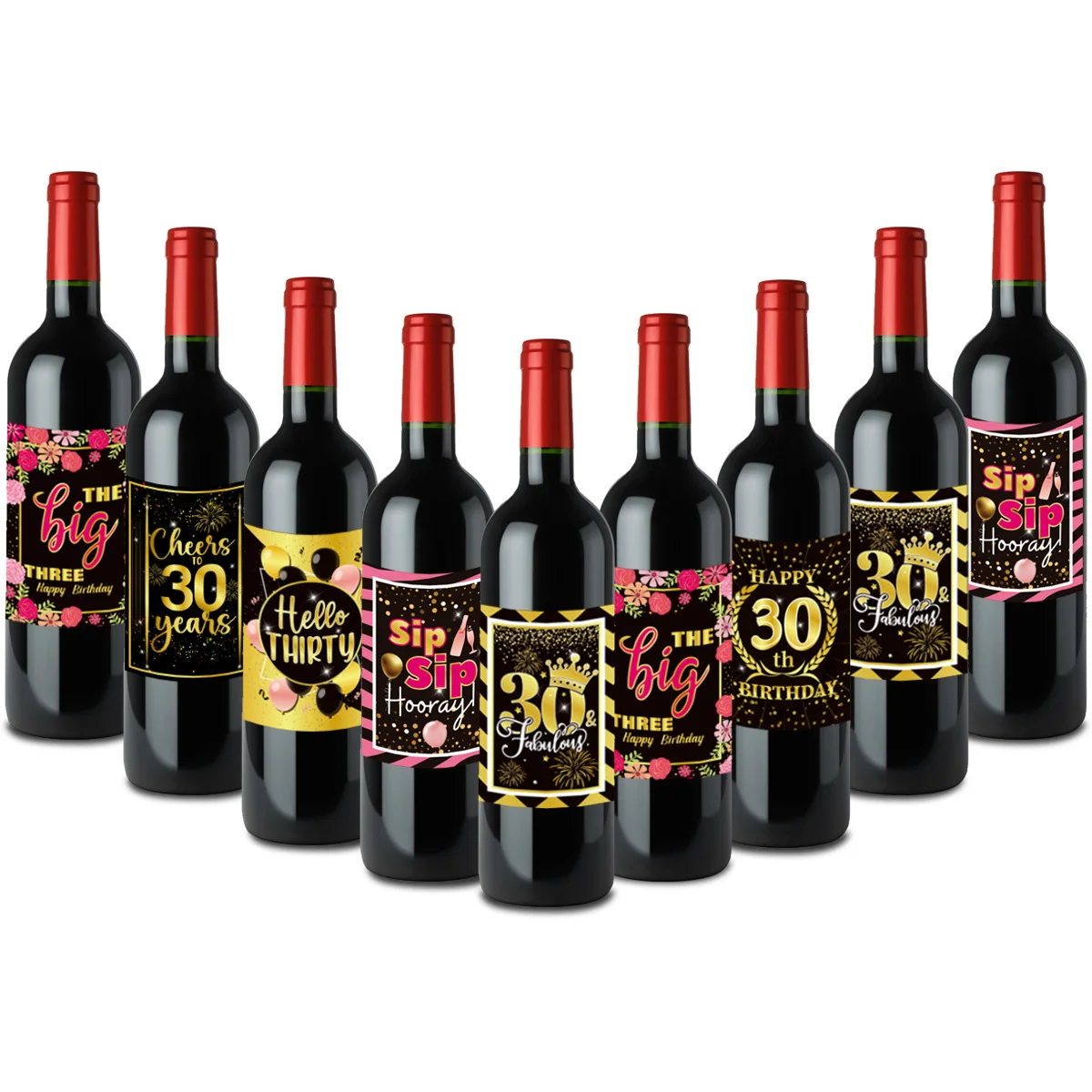 6pc 30th 40th 50th 60th happy birthday wine bottle label sticker black gold drink sticker adult anniversary birthday party decor