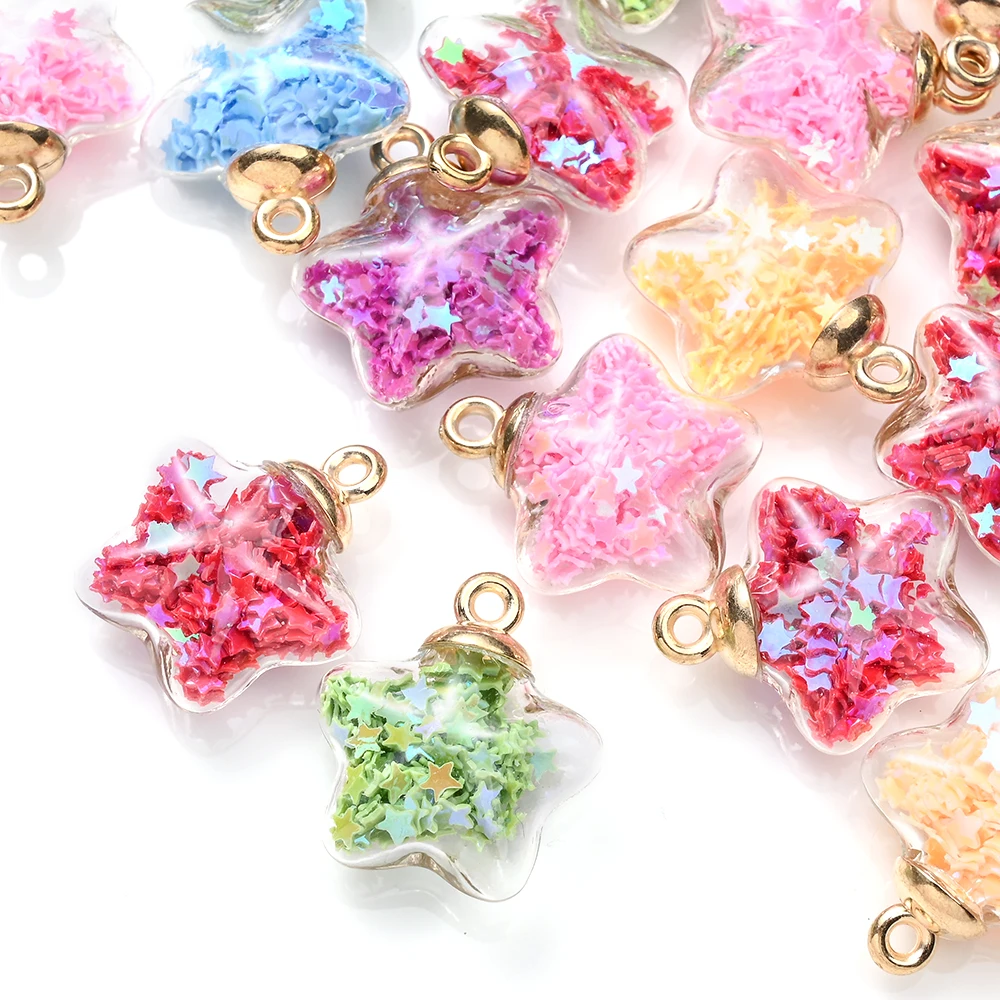 10 Stück transparente Glasflasche, Stern-Pailletten, 20 mm Stern-Glaskugel-Anhänger für Schmuck, DIY, Mode, Halskette, Ohrring, Anhänger, Herstellung – Detail 4