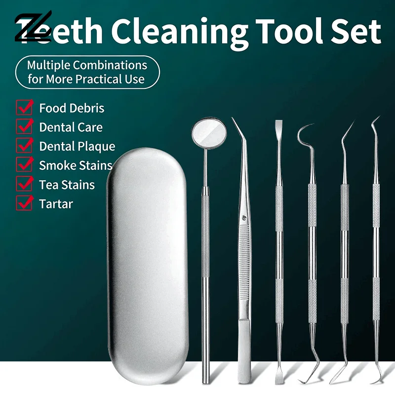 

Professional Stainless Steel Dental Tool Oral Care Kit Plaque Calculus Remover Anti Fog Mouth Mirror Tweezer Teeth Cleaning Tool