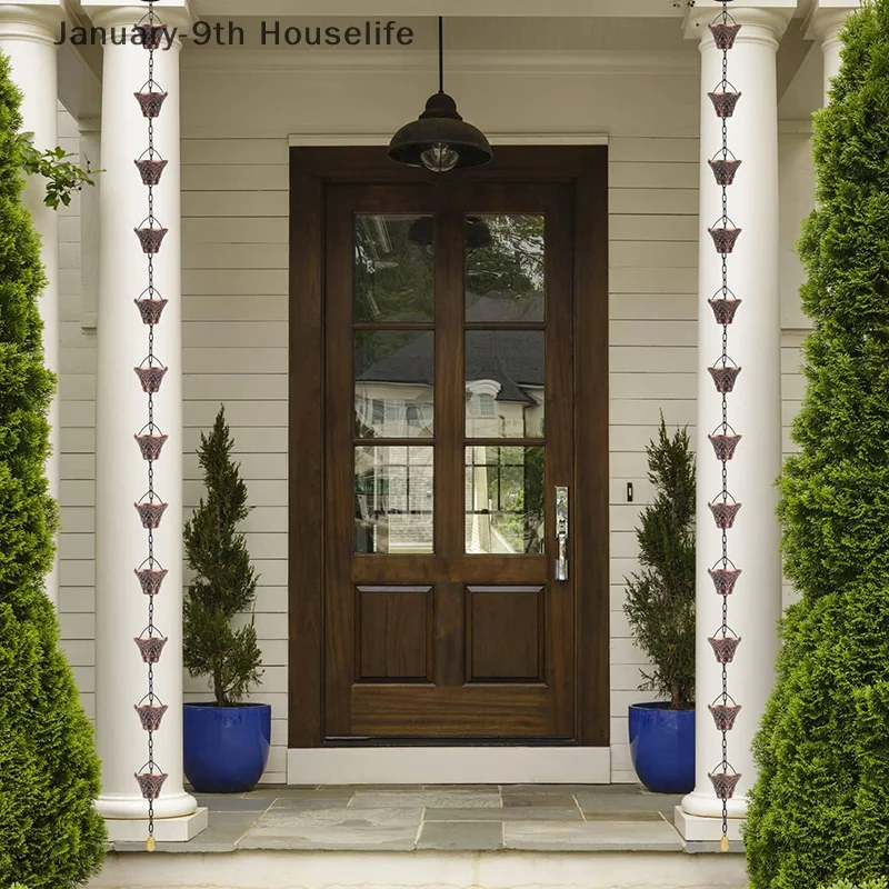 Rain Chains, Gutter Downspouts Diverter Outdoor Metal Copper Plaid Rainwater Extensions, 12 Cups