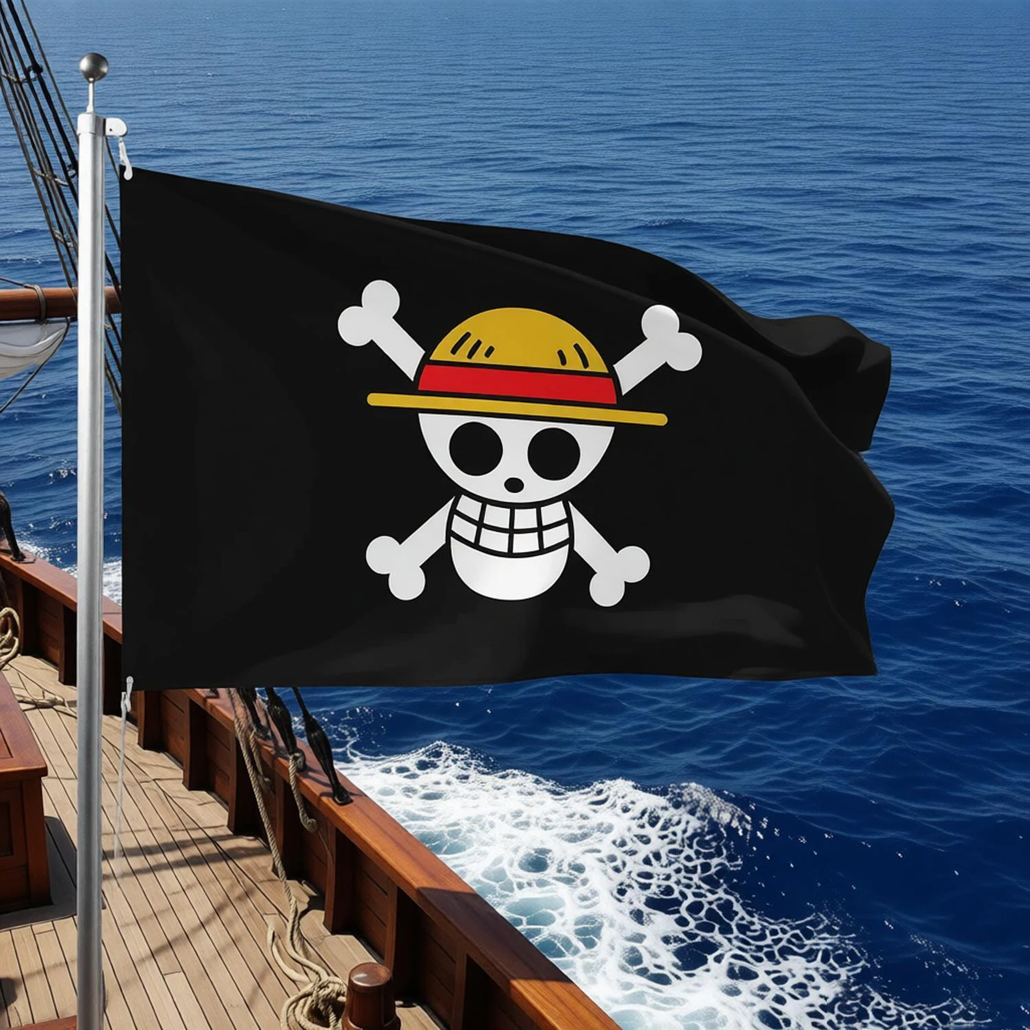 One Piece 60*90CM Piratenflagge mit Monkey D. Luffy Totenkopf, One Piece Strohhut-Piraten Trompetenbanner, Yacht-Dekoration, Geschenke