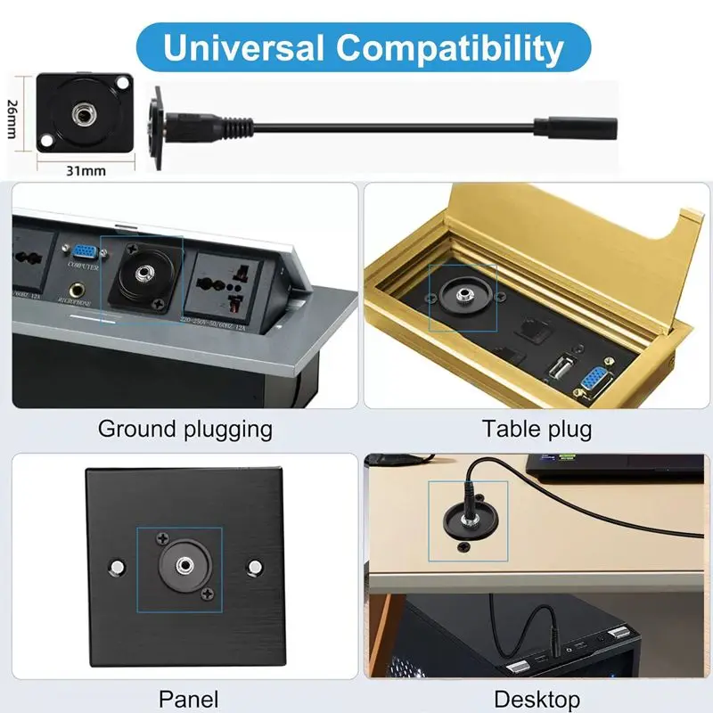 22 センチメートル DC3.5 ミリメートル TRS オスとメスパネルショートワイヤー取り付けオーディオコネクタ TRS 1/8 ステレオヘッドフォン取り付けソケット