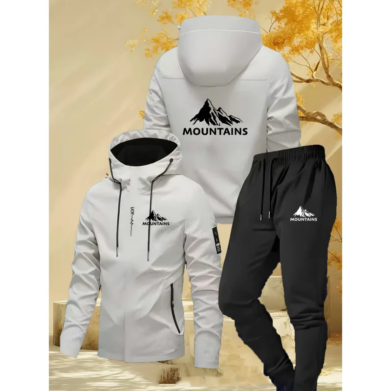 

Men's Sports Suit Jacket Coat+Polyester trousers Quick-drying, breathable, windproof, and warm Sports and leisure two-piece set